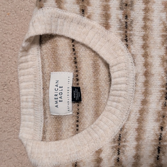 American Eagle Beige and Brown Striped Crewneck Sweater - Picture 2 of 9